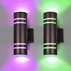 Smart Outdoor Wall Lights Color Changing 2 Pack, RGB+2700K-6500K Modern Exterior Lighting Fixtures Cylinder Outside Wall Sconce with Glass, WiFi APP Control Up Down Outdoor Porch Lights
