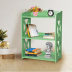 Green Bookcase by Natural Wood, 3 Tier Bookshelf, Small Book Shelves Freestanding Display Storage Shelves. Open Bookshelf for Bedroom, Living Room and Office (Green, 3 Tier)