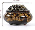 Incense Burner with Calabash Incense Stick Holder - Porcelain Charcoal Censer for Use with Resin Granular Powder Cone or Coil Incense (Fambe Yellow)