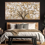 Large Wall Art Print Gold Abstract Tree Of Life Framed Modern Artwork Canvas Painting Gold Tree Pictures Home Decor Ready To Hang For Bedroom Living Room 29" X 58"