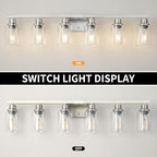 Bathroom Vanity Light, 6-Light Nickel Modern Matte Wall Sconce Lighting with Clear Glass Shade, Wall Lights,Bath Vintage Wall Mounted Lamps for Mirror Bedroom Living Room