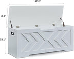Storage Chest Extra Large,Storage Trunk with 2 Safety Hinges,Wooden Storage Bench,Shoe Bench,47.2x15.7x19.1 Inch,Easy Assembly,Storage Bench for Bedroom,Living Room,entryway (White, 47.2x15.7x19)
