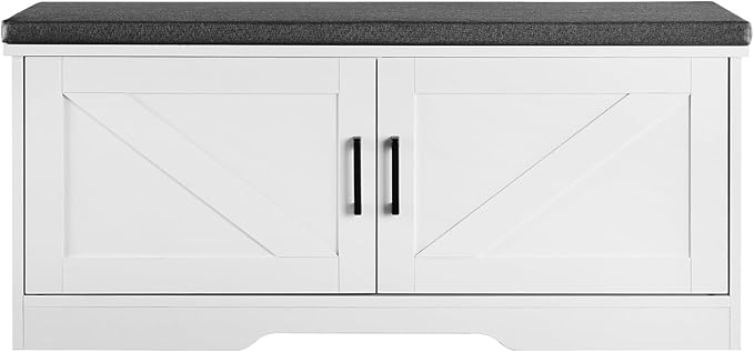 VEVOR Shoe Storage Bench with Padded Cushion & 2 Barn Doors, Entryway Bench 39.4 x 14.0 x 18.1 Inches, for Entryway, Hallway, Living Room, Bedroom