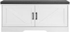 VEVOR Shoe Storage Bench with Padded Cushion & 2 Barn Doors, Entryway Bench 39.4 x 14.0 x 18.1 Inches, for Entryway, Hallway, Living Room, Bedroom