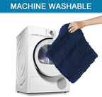H.VERSAILTEX Navy Blue Bathroom Rugs 2 Piece, Bath Mat Set Slip-Resistant Extra Absorbent Soft and Fluffy Striped Chenille Bath Rugs, Floor Mats Dry Fast Machine Washable (20" x 32"/17" x 24")