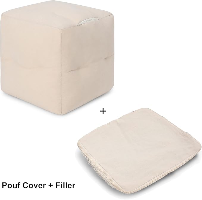 REDEARTH · Tufted Pouf Ottoman with Filler Textured Storage Cube Bean Bag Pouffe Footrest for Living Room, Bedroom, Nursery, Kidsroom; 100% Cotton (17.5"X17.5"X17.5", Diamond Virgule)
