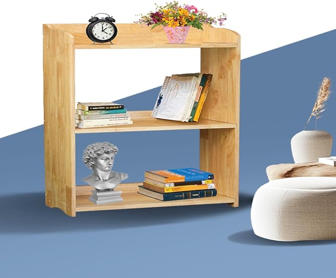 Pink Bookcase by Natural Wood, 4 Tier Bookshelf, Small Book Shelves Freestanding Display Storage Shelves. Open Bookshelf for Bedroom, Living Room and Office (Natural, 3 Tier Simple)