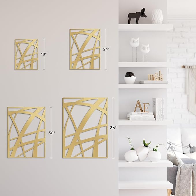 SIGNLEADER Metal Wall Art Decor Gold Line Abstract Geometric Minimalist Modern Abstract Wall Sculpture Hangings Home Decoration for Living Room, Bedroom, Bathroom, Kitchen, Outdoor - 18" Gold