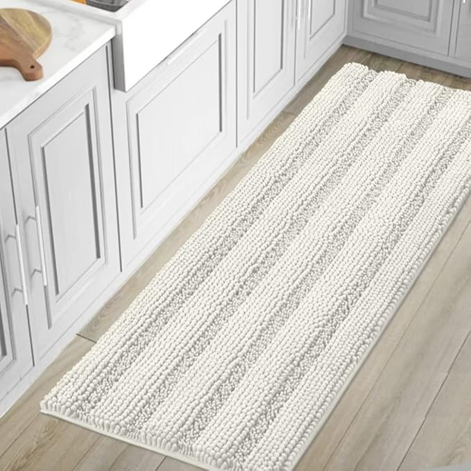 H.VERSAILTEX Bath Mats for Bathroom Non Slip Luxury Chenille Striped Bath Rug Absorbent Non Skid Fluffy Soft Shaggy Rugs Washable Dry Fast Plush Carpet Mats for Bath Room, Tub