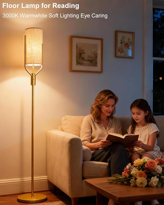 64.6IN Black Floor Lamp - Dimmable LED Floor Lamp with Linen Shade, 3000K Soft Warm White | Bulbs Included | Modern Tall Lamp for Living Room, Bedroom, Wedding & Party