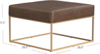 Homepop Decorative Large Square Gold Metal Ottoman | Ottoman Stool for Living Room & Bedroom | Decorative Home Furniture (Brown Faux Leather)