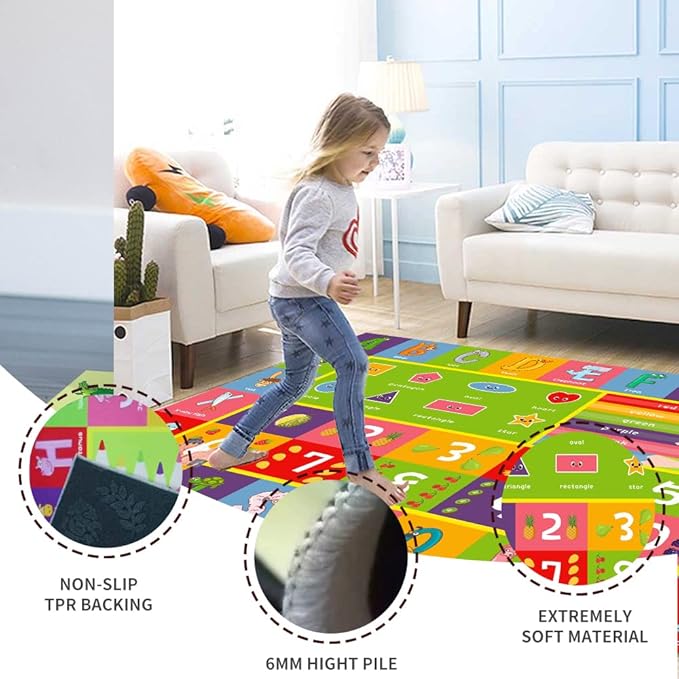 ABC Alphabet Animals Educational Playmat - Interactive Learning Carpet for Toddlers & Infants with Numbers & Shapes, Classroom/Bedroom Play Rug, Machine Washable(Size:100 * 150cm/39" x 59")