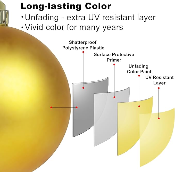 Gold Set of XL (4.0") 4PCS Christmas Balls - Christmas Tree Decoration Ornaments Shatterproof Hanging Balls for New Year Easter Valentine Holiday Decorations