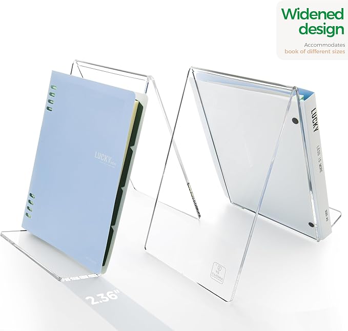 Acrylic Book Stand, Book Display Holder 6 x 9, Clear Acrylic Display Easel Transparent Display Stand Holder Tablet Holder for Album, CD, Magazine, Picture, Plate, Artworks, Phone, (2-Pack)