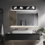 OKELI 4-Light Bathroom Vanity Light Black Modern LED Vanity Light Over Mirror Dimmable Mirror Front Lamp with 350° Adjustable Lamp Head ETL Listed 32W 6000K Cold White