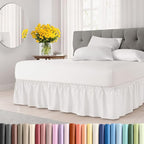 Wrap Around Dust Ruffle Bed Skirt - Antique White - for Full Size Beds w/ 12 Inch Drop - Easy Fit Elastic Strap - Adjustable Pleated Bedskirt w/Brushed Fabric, Wrinkle Free Women, Men, Kids & Teens