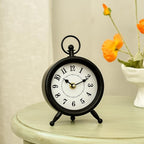 EMAX HOME Small Black Desk and Shelf Clock, 4.7*7.3 Inch Retro Elegant Tabletop Clock with Glass Cover, Silent Non-Ticking Battery Operated Decorative Clock for Living Room, Office, Bedroom, Gift Idea