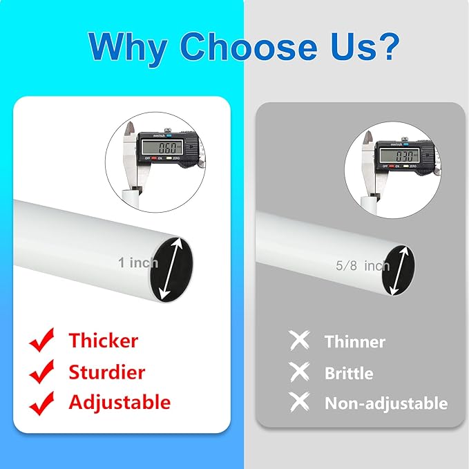 Curtain Rods for Windows 16 to 144 Inches Adjustable Length 1 Inch Diameter Window Curtain Rod with Aluminium End Cap, White