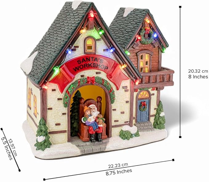 Santa's Workshop Porcelain Christmas Village with LED Lights