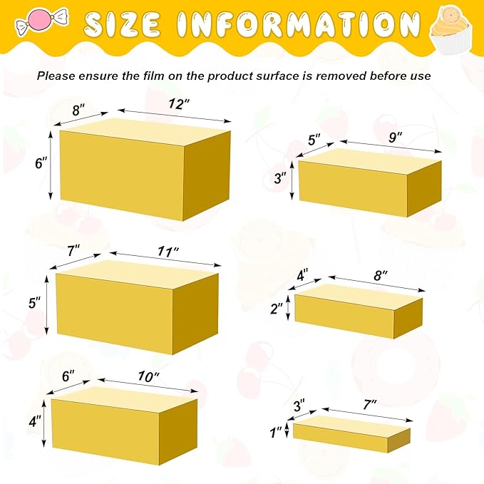 Leinuosen 6 Pcs Large Buffet Risers, 7 to 12 Inch Catering Dessert Table Risers Food Decorative Stands with hollow bottom for Catering Supplies, Party(Gold, Rectangle)