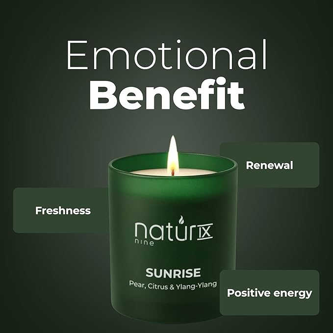 Natur IX Sunrise Scented Candles for Home | Pear,Citrus,YlangYlang | Natural Non Toxic Soy Candles with Essential Oils | 50h Long Burning