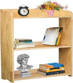 Pink Bookcase by Natural Wood, 4 Tier Bookshelf, Small Book Shelves Freestanding Display Storage Shelves. Open Bookshelf for Bedroom, Living Room and Office (Natural, 3 Tier Simple)