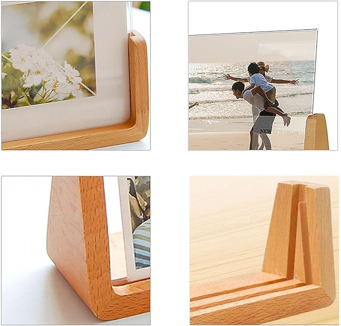2 Pack 4x6 U-shaped Acrylic Sign Holder with Wood Base Menu Holder Flyer Holder Poster Stand Photo Stand (4*6)