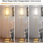 Modern Floor Lamp for Living Room, Gold Standing Lamps with 3 Color Temperatures Bulb, Minimalist Tall Lamp with Chain Switch for Bedroom, LED Bulb Included(Beige Shade+Gold)