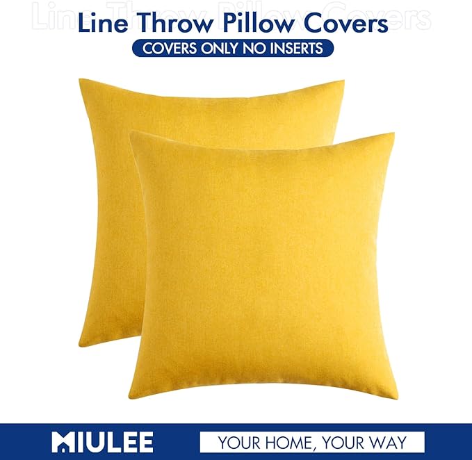 MIULEE Pack of 2 Decorative Outdoor Solid Waterproof Throw Pillow Covers Faux Linen Garden Farmhouse Cushion Cases for Summer Patio Tent Balcony Couch Sofa 18x18 Inch Mustard Yellow