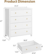 IDEALHOUSE Dresser for Bedroom, Chest of Dressers 37" Tall Dresser for Closet with 4 Drawers Chest with Clothes Storage Cabinet, Drawer Organizer for Bedroom, Living Room, Closet, Hallway, White