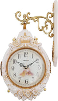 Cream Double Sided Large Wall Clock, Elegant, Traditional, Vintage Style 360° Rotating Metal Wall Clock, Indoor Outdoor Office Living Room Porch Clock Wall Decor (Cream Double Sided Clock)