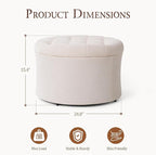 ONBRILL 25" Ottoman with Storage, Round Pouf Ottoman Foot Rest, Small Storage Foot Stool for Couch Bedroom Living Room, Books, Blankets & Kid's Toy Box, Load up to 220 lbs, Beige