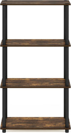 Furinno TURN-N-TUBE Storage Shelves, 4-Tier Toolless Book Shelf, Corner Shelf, Toolless Open Shelves, for Organization and Storage, Living Room, Garage, Home Office, Amber Pine