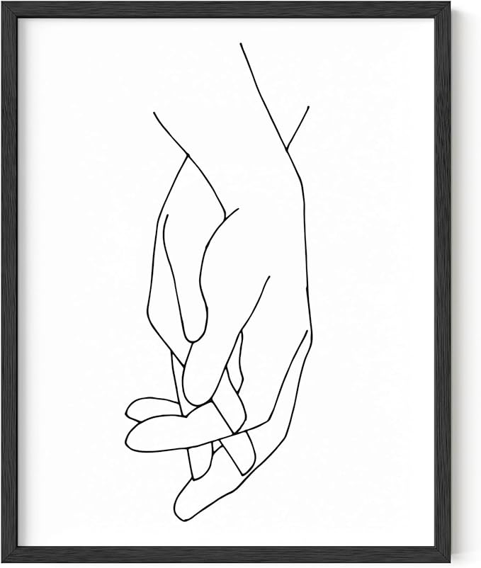 Y2K BOO Holding Hands UNFRAMED Wall Art Interlocking Fingers Connection Continuous Line Drawing 11x14 Inch Heavyweight Paper Modern Studio Decor