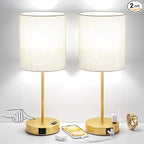 Gold Touch Lamps for Nightstand Set of 2 - Bedside Table Lamp for Bedroom with Dual USB Ports & AC Outlet, 3-Way Dimmable Lamps for Living Room Boys Room, Night Light with 5000K Daylight Bulbs