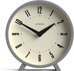 JONES CLOCKS® Venus Desk Clock | Modern Round Design | Gray | Stylish Retro Look for Shelf, Table, Mantel or Bedside