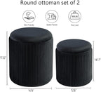 Round Ottoman with Storage Set of 2-Upholstered Velvet Vanity Stool for Makeup Multifunctional Ottomans Coffee Table Padded Seat Foot Rest for Living Room&Bedroom (Black-Upgrade Taray Lid)