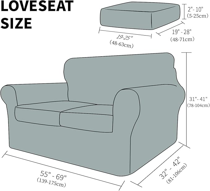 YEMYHOM Latest Checkered 3 Pieces Couch Covers for 2 Cushion Couch High Stretch Thickened Love Seat Sofa Cover for Dogs Pets Elastic Loveseat Slipcover Protector (Dark Gray), 55"-69"(2 Cushions)