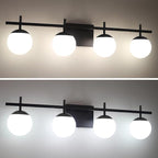 4-Light Modern Black Vanity Light for Bathroom, White Frosted Glass Bathroom Lighting Fixtures Over Mirror Vanity Lights Globe Wall Lamp Sconces for Hallway Stairway Living Room 31.5 Inch