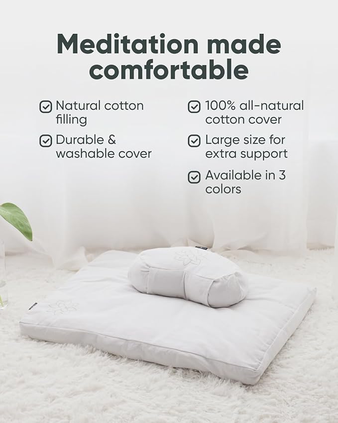 Mindful & Modern Zabuton Meditation Mat - Cotton Filled Yoga and Meditation Pad - Zabuton Meditation Cushion for Kneeling and Sitting Support - Large Rectangular Sitting Floor Pillow for Bench or Zafu