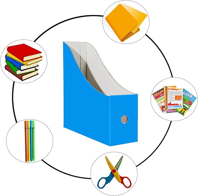 Limitliho Cardboard Magazine Holder for Desk, Book Bins for Classroom Library,Office,Home, 10.6" H x 10.2" L x 3.5" W in file holder (Fresh color, 6 Pack)