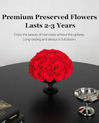JoyFlower Preserved Flowers Vase Ceramic Decor, Red Eternal Flower Vases for Centerpieces, Forever Flower Decorations for Party Home Wedding Table Living Room Bedroom, Ceramic Flower Vase House Decor