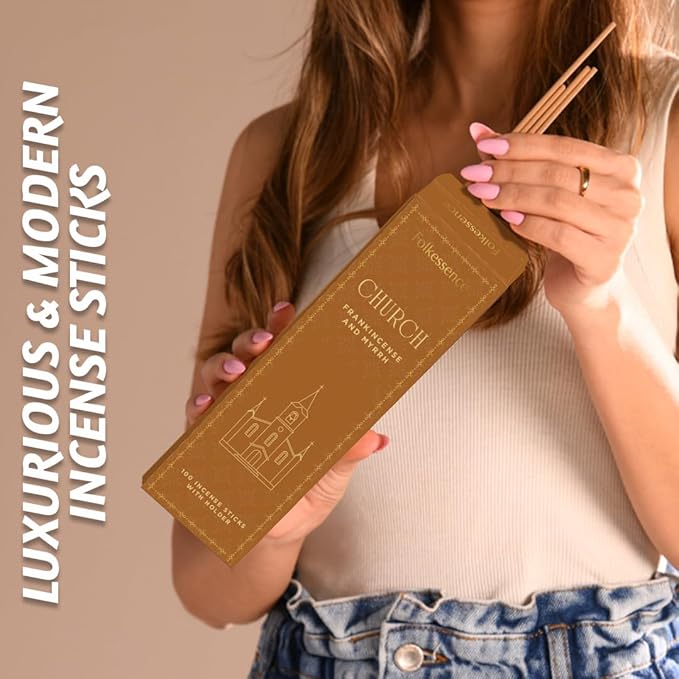 Folkulture Church Incense Sticks with Holder (100 Sticks) | Frankincense & Myrrh Catholic Incense Stick for Prayer|No Charcoal, Non Toxic, 45 Min Burntime Insence-Sticks for Christian Gifts for Women