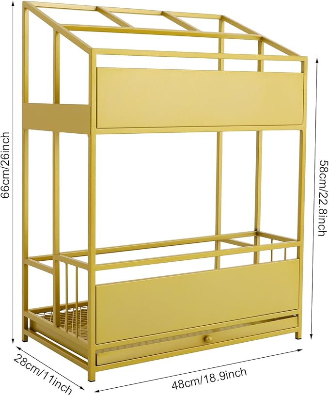 Commercial Metal Umbrella Holder Umbrella Stand with Drip Tray Entrance Umbrella Organizer Large Capacity Umbrella Rack for Home, Office, Apartment, Hotel (Gold, 18.9 * 11 * 26in)