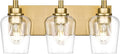 Bathroom Light Fixtures, 3-Light Modern Vanity Light with Clear Glass Wine Glass-Shaped Shade, Vanity Lighting Fixtures Over Mirror, Brushed Gold, VL155-BG-3