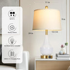 Modern White Table Lamp Set of 2, 24" Ceramic Table Lamp with USB A+C Ports,Classic Beside Lamps Nightstand Lamp Modern Lamp for Living Room, Bedroom & Office -LED Bulbs Included