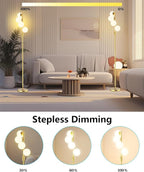Lightdot 64IN Dimmable Globe Floor Lamp, Gold Standing Lamps with 4PCS 3000K Bulbs Soft Warm White Eye Care, Mid Century Modern Floor Lamp for Living Room/Bedroom/Sofa Beside/Corner Decor