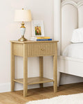 Fluted Nightstand, Farmhouse Night Stand with 1 Drawers, Mid Century Modern Side Accent Table,Bedside End Table for Bedroom, Living Room, Yellow Oak