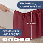 Wrap Around Dust Ruffle Bed Skirt - Burgundy - for King Size Beds with 12 Inch Drop - Easy Fit Elastic Strap - Adjustable Pleated Bedskirt w/Brushed Fabric Wrinkle Free - for Women, Men, Kids & Teens