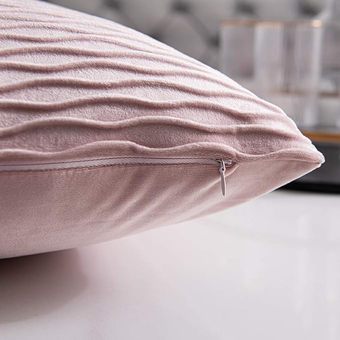22x22 Pink Throw Pillow Covers: 2 Pack Original Striped Velvet Square Decorative Pillow Cases for Farmhouse Couch